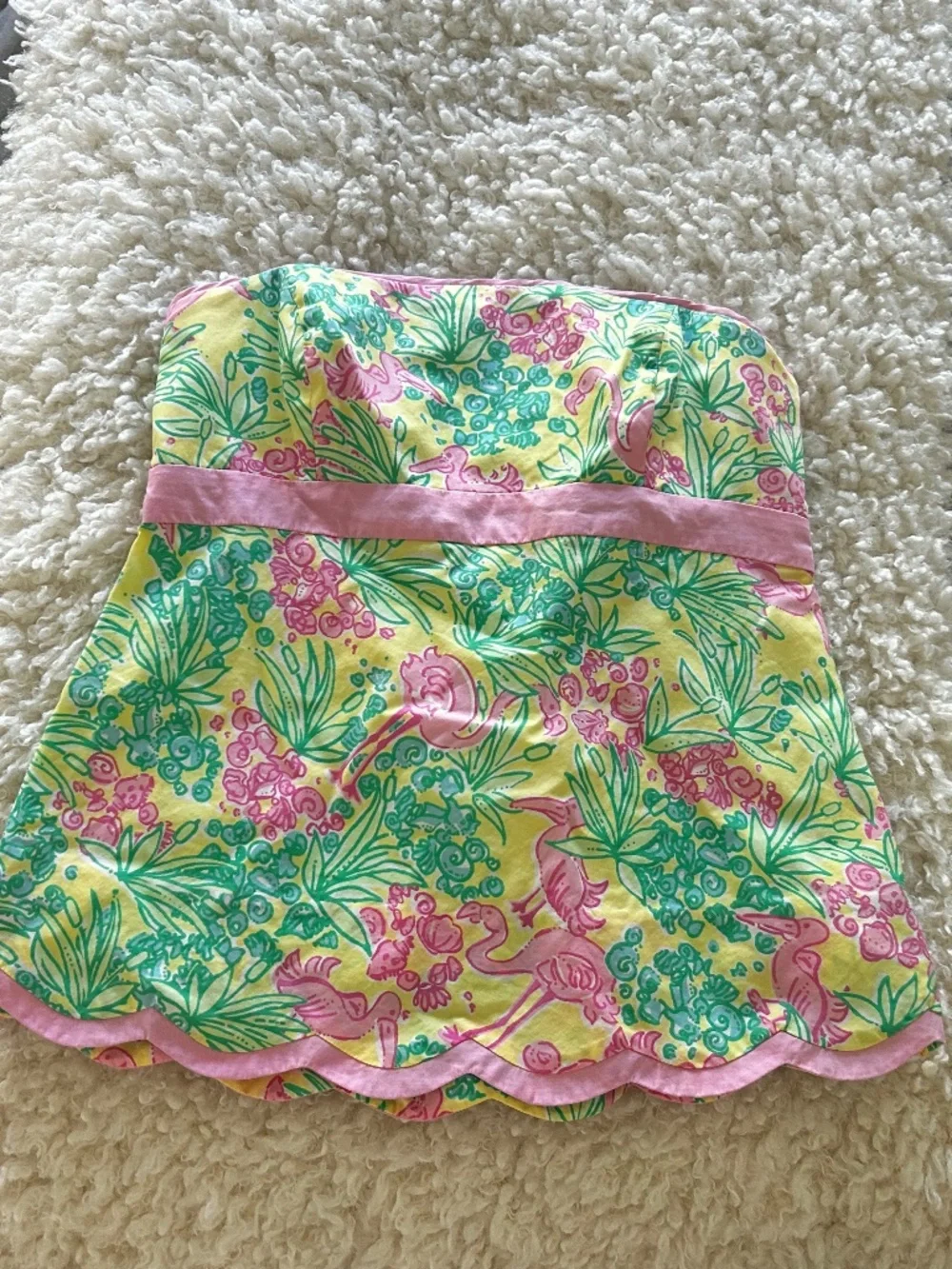 LILLY PULITZER PINK GREEN FLAMINGO STRAPLESS TOP SIZE 2 - Picture 1 of 9